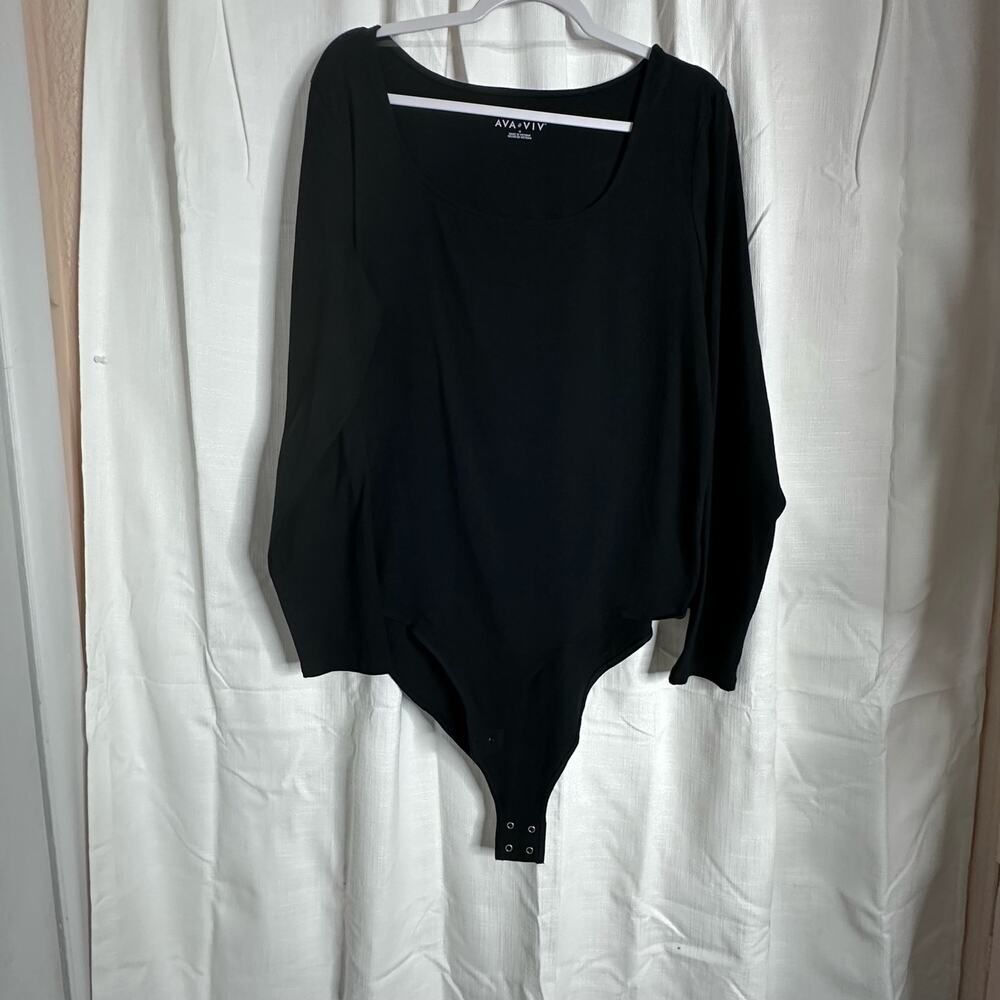 Ava & Viv Plus size Spandex Long Sleeve Black Bodysuit 1X NWOT